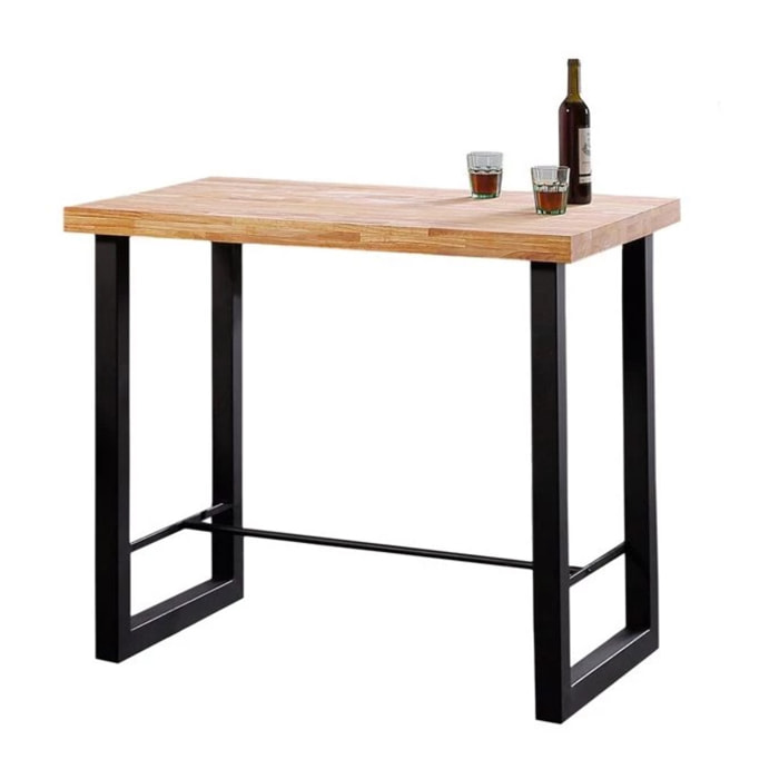 Mesa alta fija con patas metálicas en negro y roble salvaje 120x100 cm Loft Roble salvaje - Negro