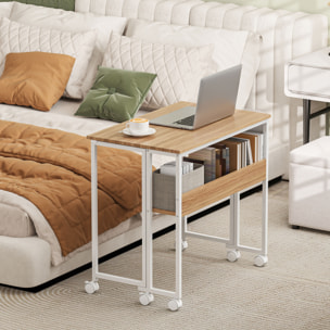 Escritorio Plegable con Ruedas y Estante Mesa Escritorio Compacta con Bolsillo de Almacenaje Mesa de Ordenador Portátil para Casa Oficina Espacios Pequeños 80x50x75 cm Natural