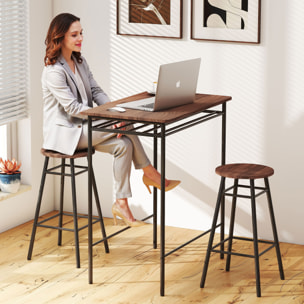 Juego de Mesa y Taburetes de Bar, Mesa Alta de Cocina con 2 Taburetes Industrial, Estante Abierto, Reposapiés, Ahorro de Espacio, para Espacios Reducidos, Comedor, Salón, Marrón