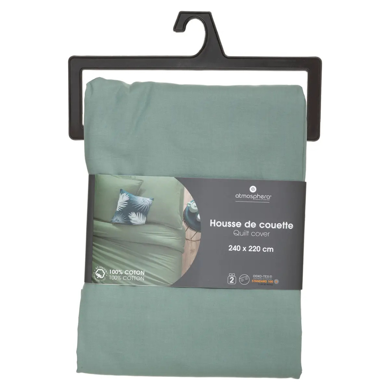 Housse de couette "Carina" coton vert céladon 240x220cm