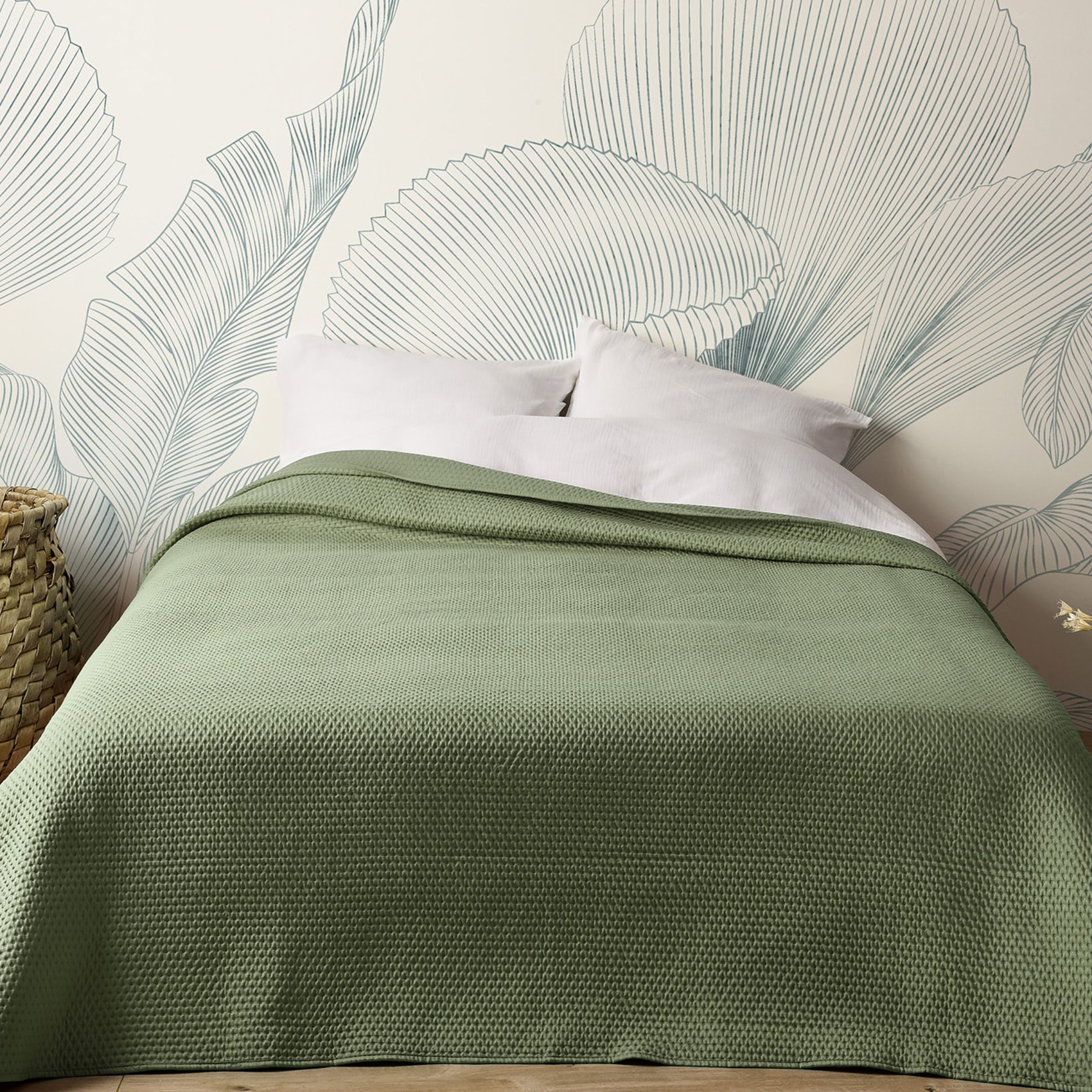 Jeté de lit matelassé léger motif capitonné - Kaki