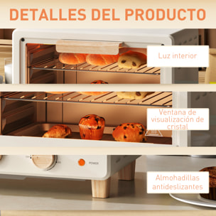 Horno Eléctrico de Sobremesa Horno Sobremesa de 16L 1400W Horno Eléctrico con Puerta de Vidrio Temporizador y Temperatura Ajustables hasta 230℃ Crema