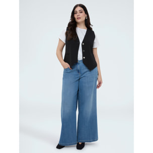 Fiorella Rubino - T-shirt bimaterica con scollo tondo - Bianco