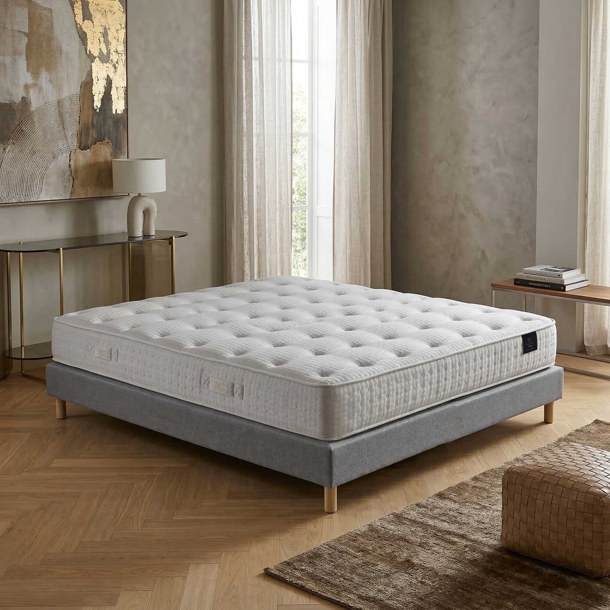 Ensemble matelas ressorts ensachés SÉLÉNÉ 2, accueil latex, H26 cm, sommier gris