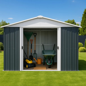 Abri de jardin métal anthracite Yardmaster 6,44m² + kit d'ancrage + lampe magnétique