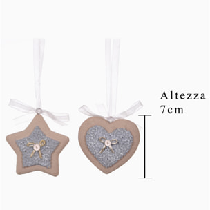 Decoro Stella/Cuore - Pezzi 12 - Colore Dorato - 6,5x7Hx1,8cm - Bianchi Dino