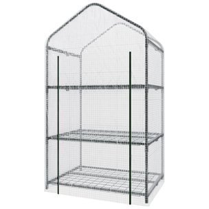 Serra A 3 Ripiani Da Giardino Per Orto Telaio In Acciaio Verniciato Telo In PVC Trasparente Porta Avvolgibile Apertura A Cerniera 69x49x125 Cm