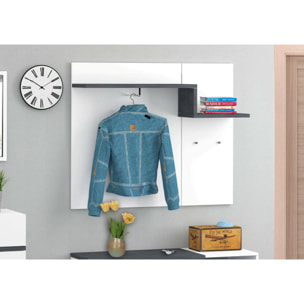 Mobile da ingresso Mugello, Entratina moderna multifunzione, Armadietto multiuso per atrio, 100% Made in Italy, cm 120x30h100, Bianco lucido e Ardesia