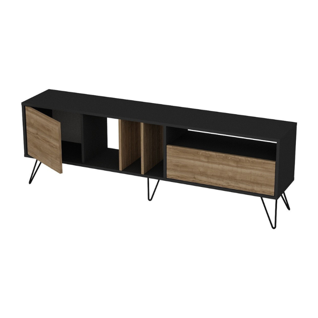 CUVU - Meuble TV bois et or avec rangement 180 cm