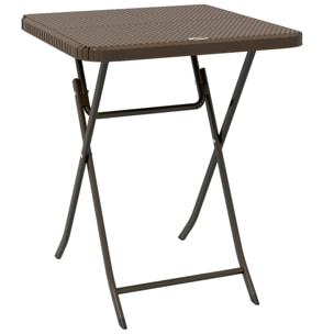 Table de jardin pliante table de camping pliable dim. 60L x 60l x 71H cm acier époxy HDPE aspect rotin tressé marron