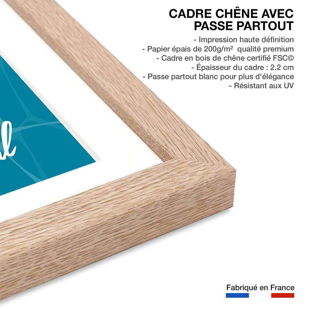 Poster de port cros Affiche + cadre en bois - Chêne