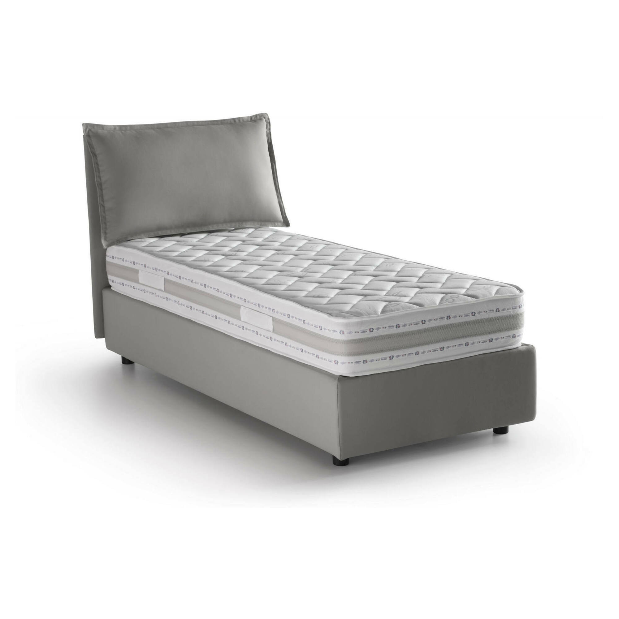 Letto singolo Armaduk, Letto contenitore con rivestimento in tessuto, 100% Made in Italy, Apertura frontale, con materasso Cm 80x190 incluso, Grigio