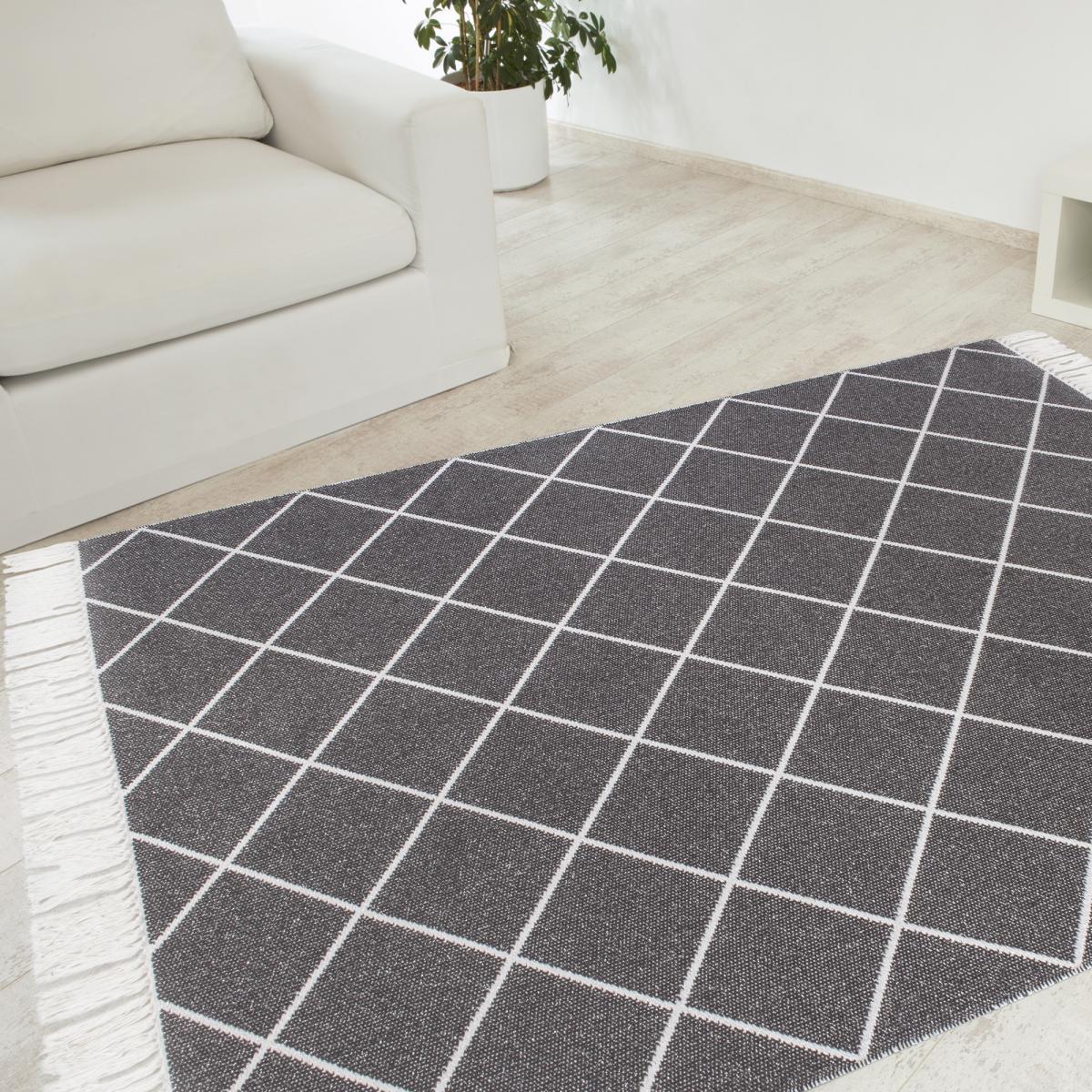 Tapis salon et chambre tissé en coton motif géométrique HAPO