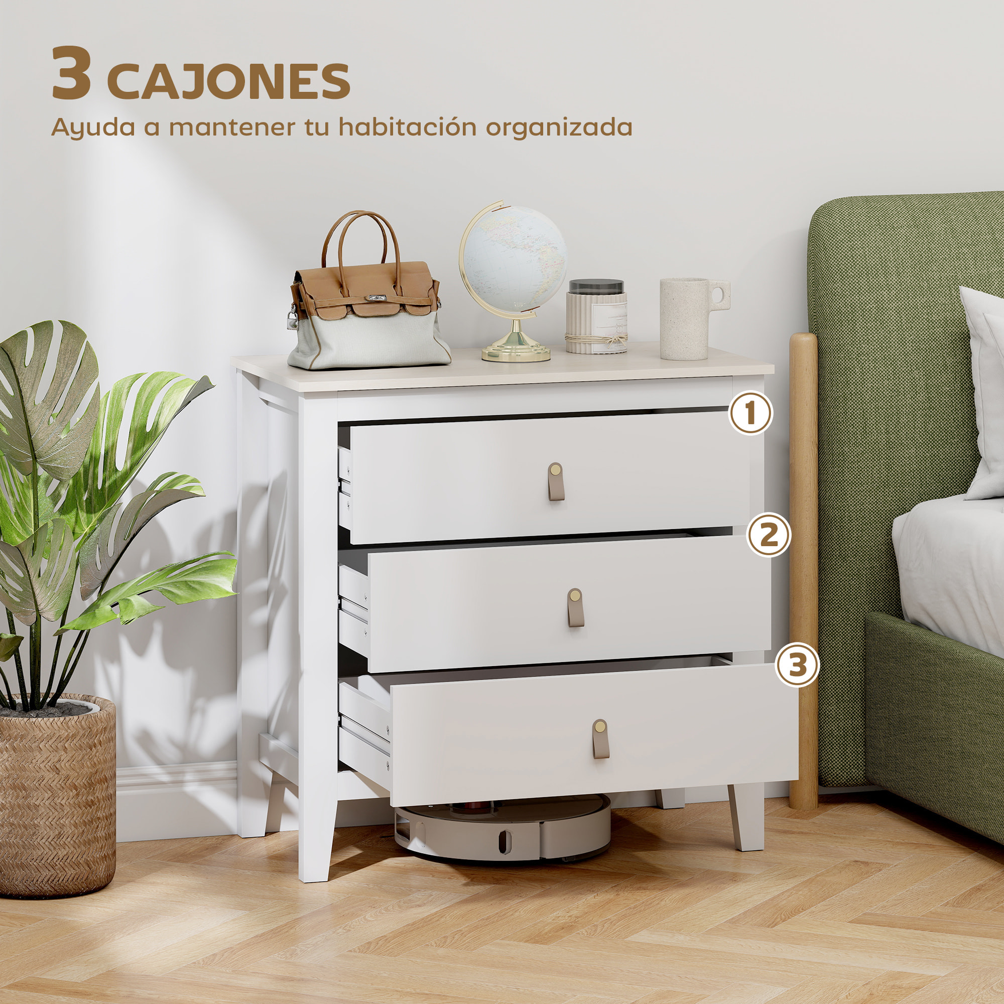 Cómoda de 3 Cajones Cómoda para Dormitorio con Tiradores de PU Cajonera para Salón Pasillo 80x40x78,5 cm Blanco
