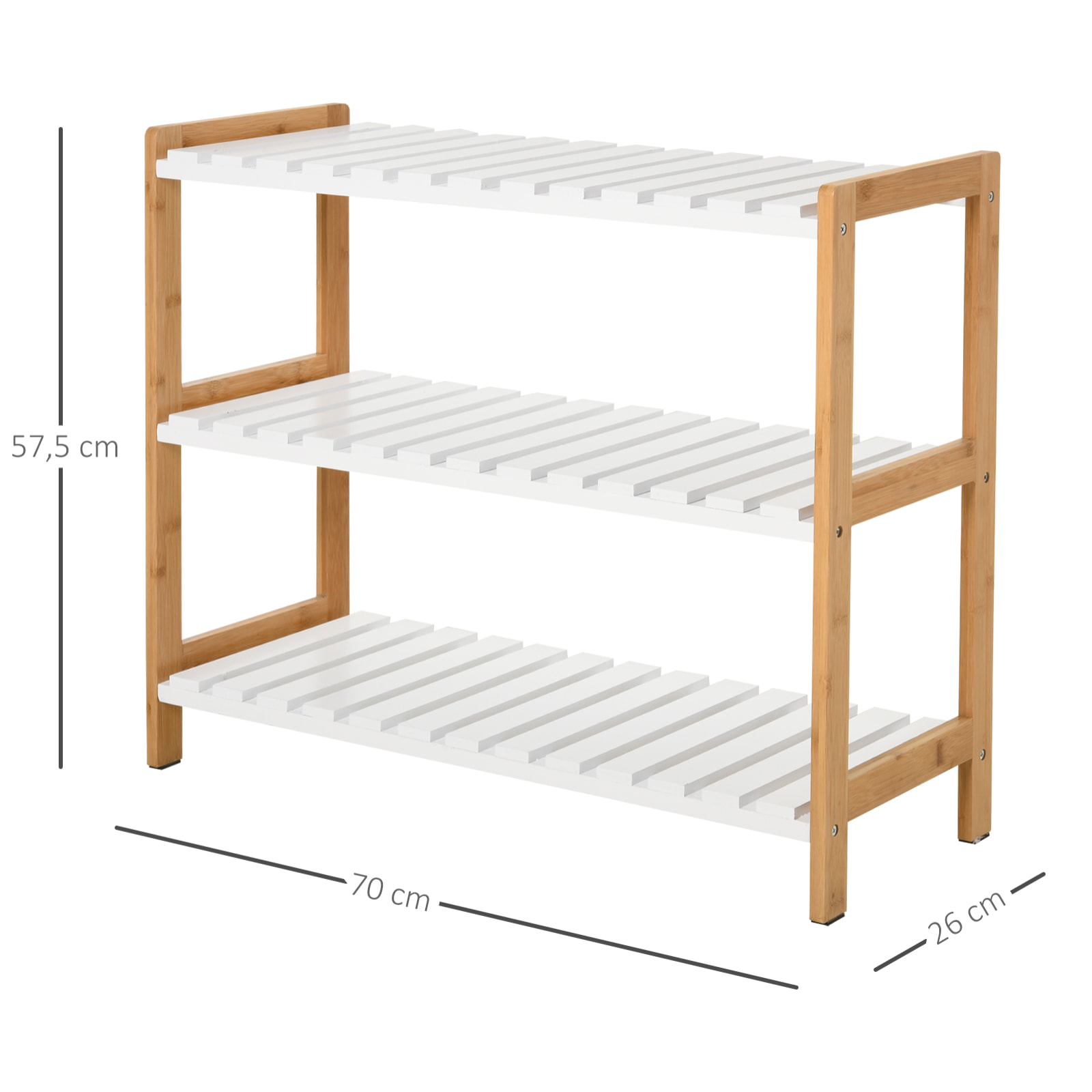 Etagère à chaussures, étagère de rangement, meuble chaussures 3 niveaux bambou MDF blanc