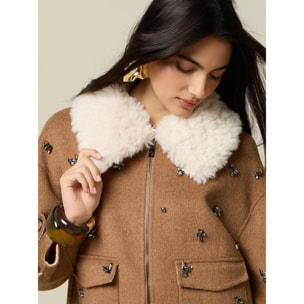 Oltre - Giubbotto misto lana con castoni - Beige