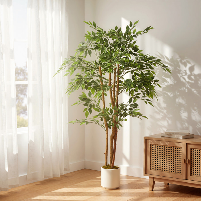 Ficus Artificial 150 cm, con Tronco Natural, Planta Artificial Realista para Interior con Maceta, Decoración para Hogar, Salón, Oficina, 65x65x150 cm, Verde