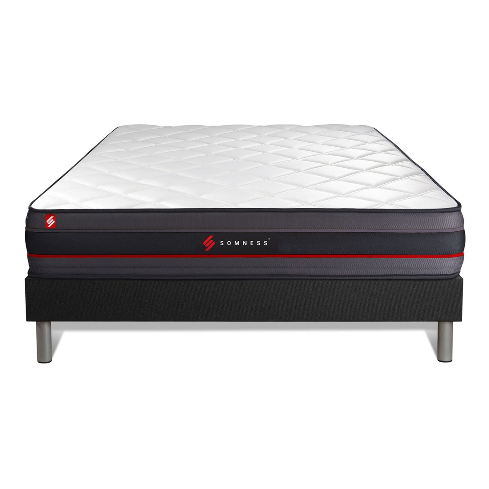 Ensemble - Matelas Mémoire de forme 24cm d'épaisseur - 5 zones de confort - Confort ferme - Sommier tapissier monobloc - 2 places