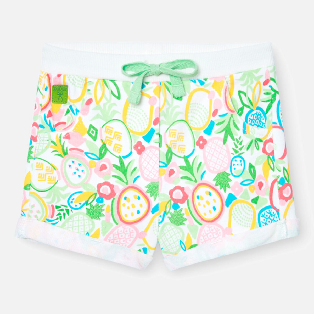 Bermudas para niÃ±a en felpa con estampado de color verde