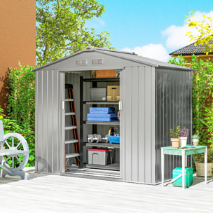Abri de jardin cabanon porte verrouillable - dim. 213L x 130l x 185H cm - tôle d'acier gris alu