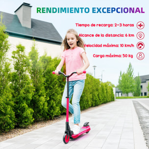 Patinete Eléctrico Plegable MAX 10 KM/H Patín Eléctrico de +6 Años Motor 120 W Autonomía 6 KM Ruedas de 5" - 5,5" Freno Posterior Altura Ajustable Luces LED y Marco de Aluminio Rojo