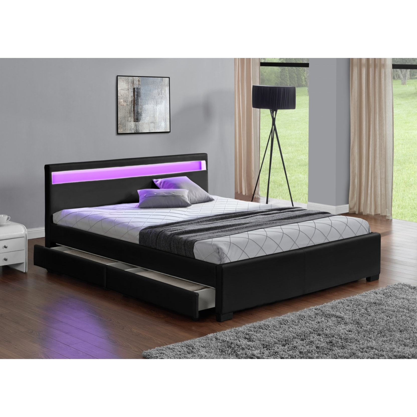 Structure de lit LED avec rangements 160 x 200 cm noir NEXUS