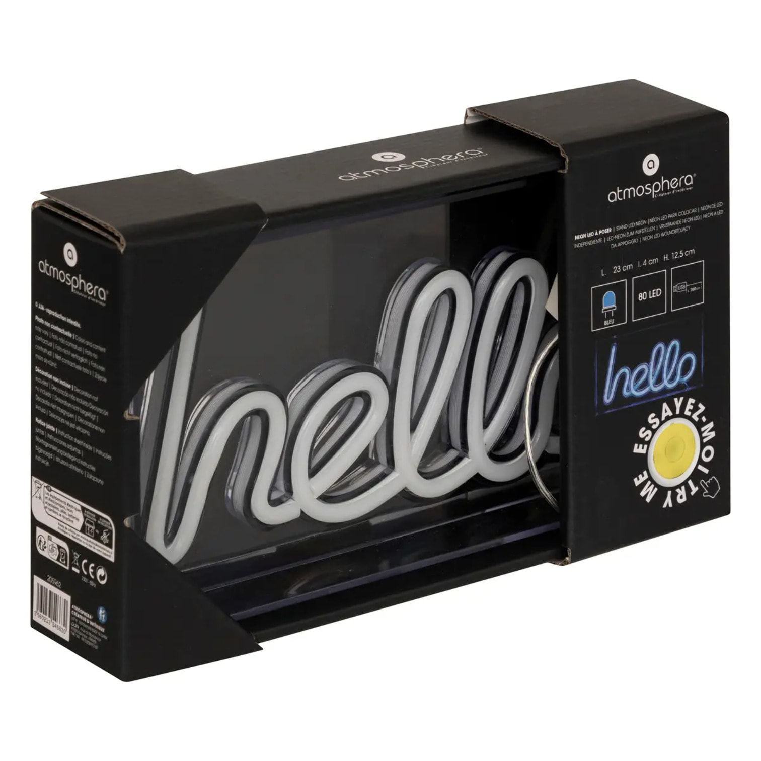 Tube néon à poser led "Hello" bleu L 23cm