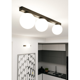 Lampada da soffitto FIT in acciaio nero opaco e vetro opalino