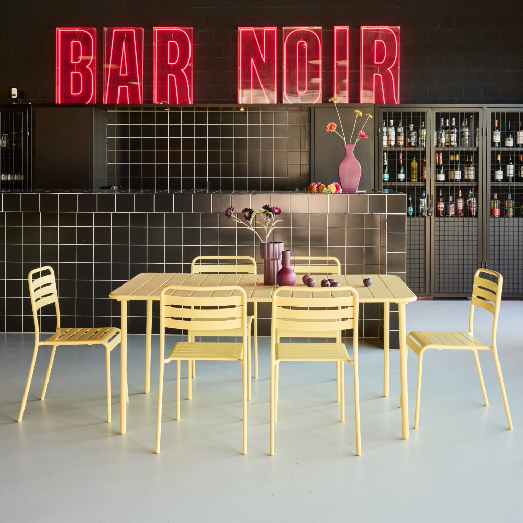 Table de jardin métal + 6 assises jaune Amélia