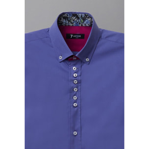 Camicia Uomo 1 Bottoni Button Down Slim Popeline Stretch Unito Celeste Cadetto