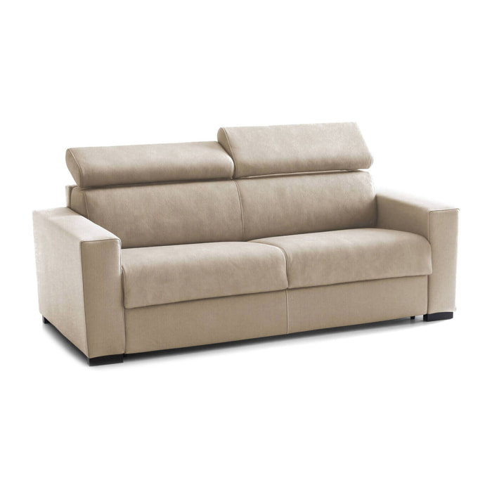 Divano letto 2 posti Annalara, Sofà Soggiorno apertura girevole, Poggiatesta regolabili e Braccioli standard, 100% Made in Italy, Cm 180x95h85, Beige