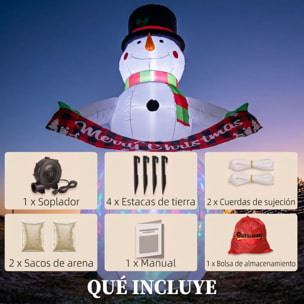 Outsunny Muñeco de Nieve Hinchable de Navidad 205 cm con Luces LED, Muñeco Inflable Navideño Exterior con Música, Decoración Navideña para Jardín, Patio, Terraza, Casa, Balcón
