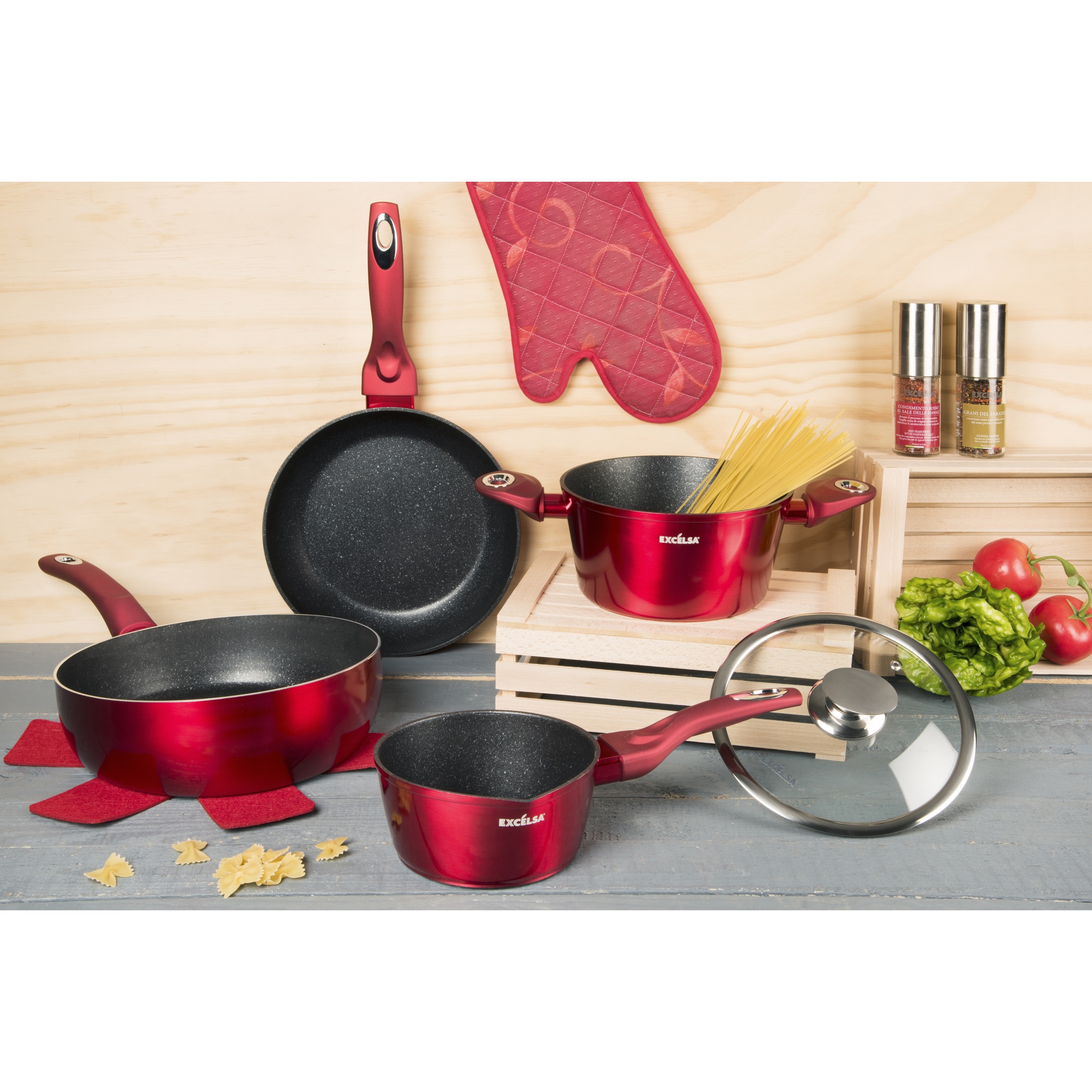 Set 4 pentole Excelsa Phoenix, alluminio rosso