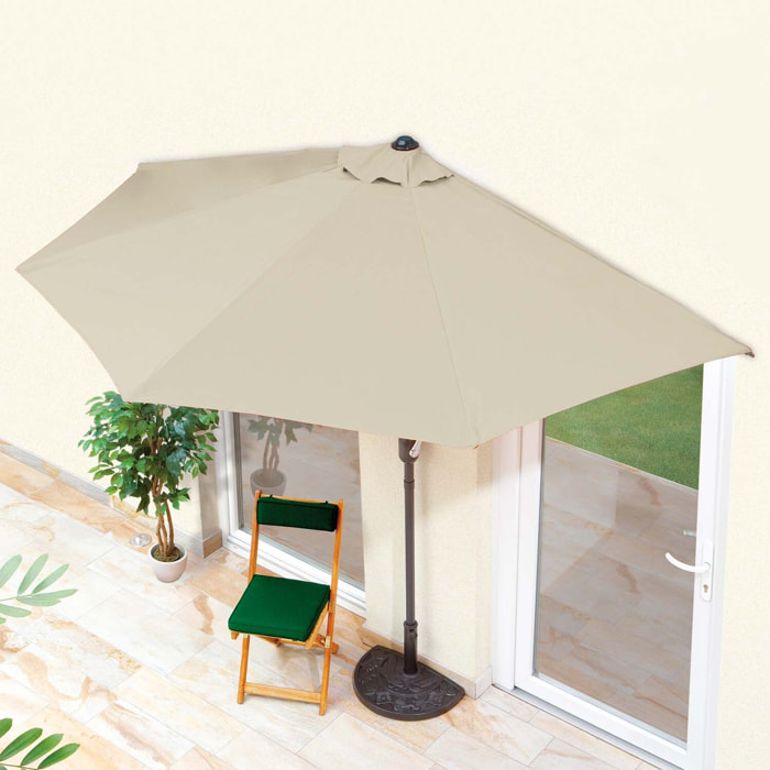 Mezza Luna - Ombrellone a mezza luna con palo centrale da Ø38 mm e telo in poliestere da 180gr/mq con airvent. Ombrellone da balcone o terrazzo ecrù L300xP150xH250 cm