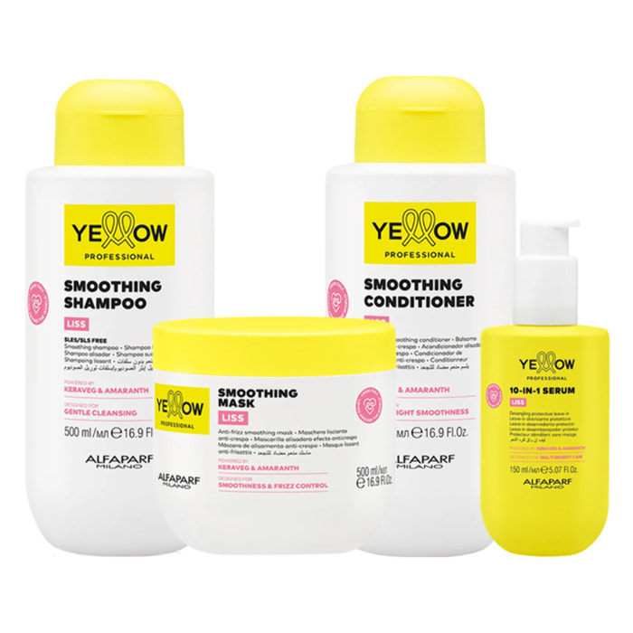 ALFAPARF Yellow Kit Liss Shampoo 500ml + Mask 500ml + Conditioner 500ml + Serum 150ml