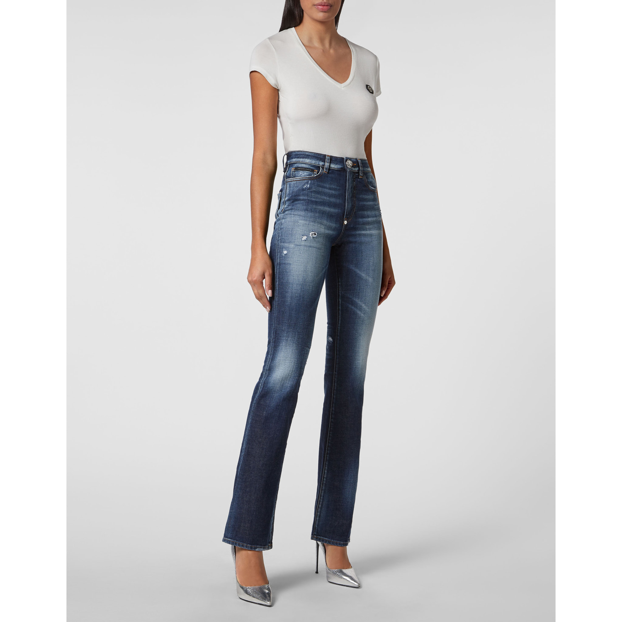PHILIPP PLEIN Denim High wasted flare Trousers