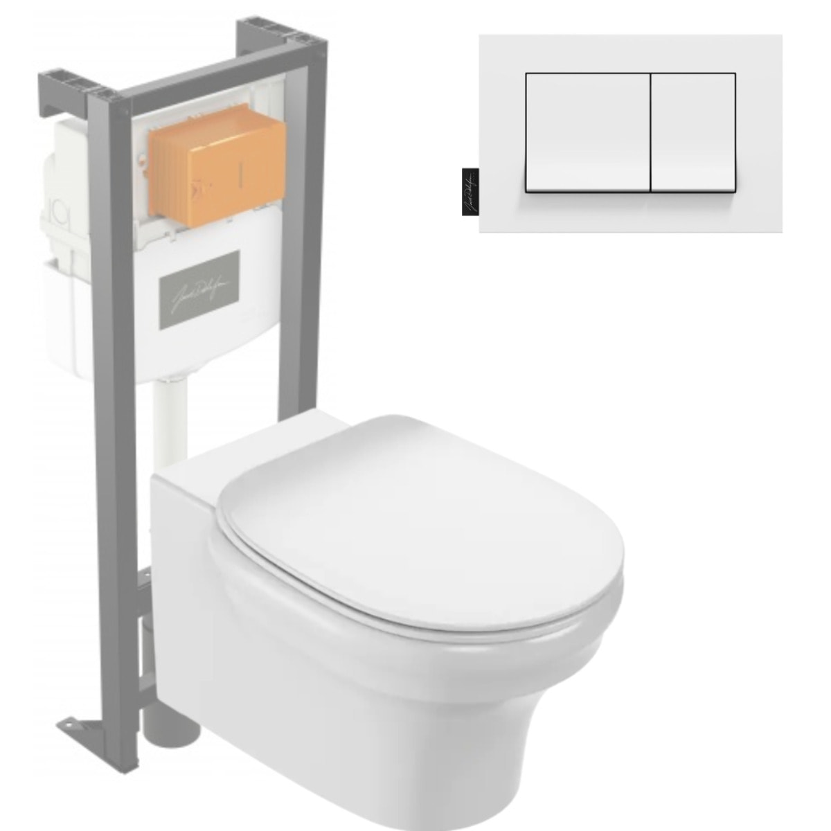 Pack WC suspendu sans bride à économie d'eau Cléo 1889 +  abattant + bâti-support + plaque rectangle blanche