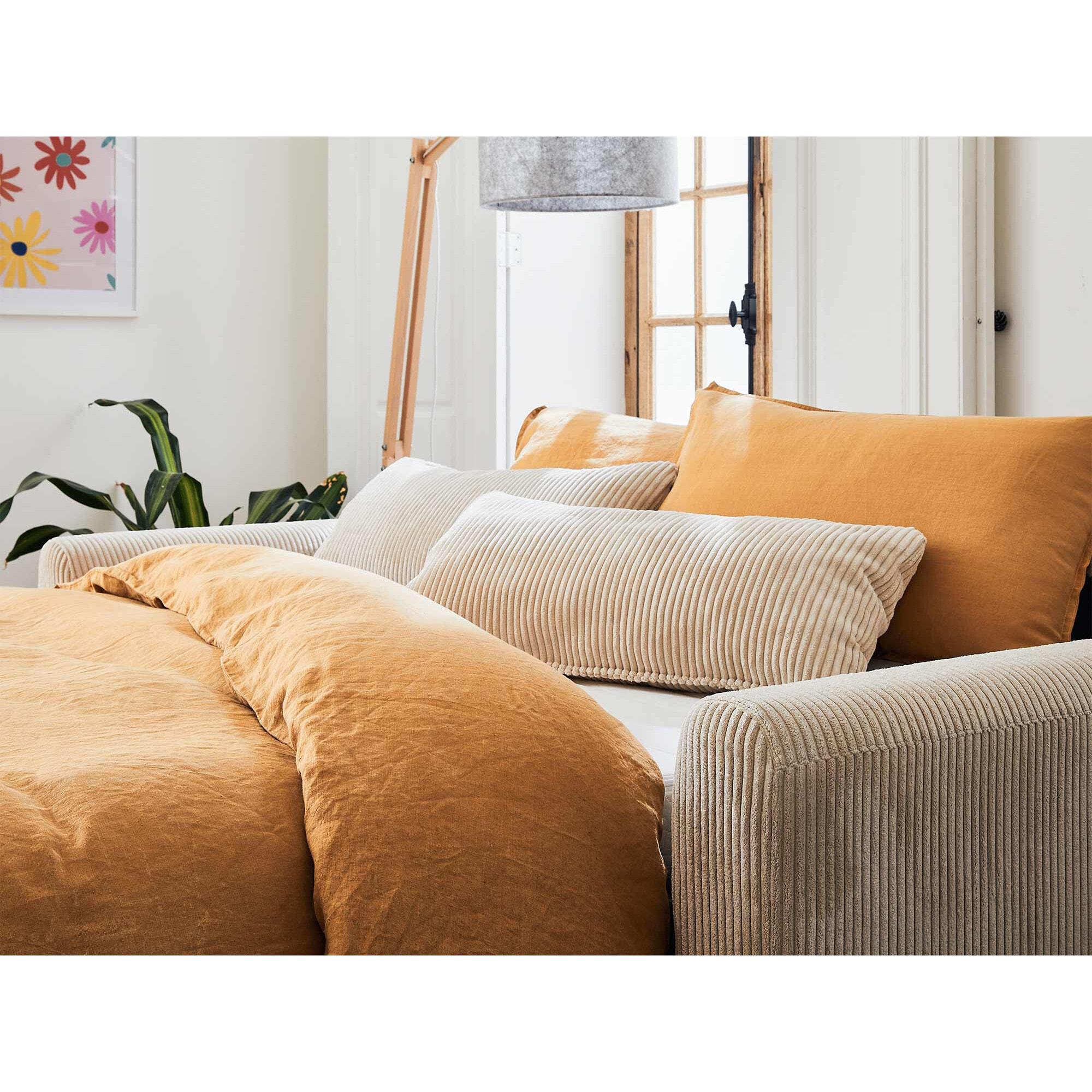 Owen - canapé lit 3 places convertible express couchage quotidien 140 cm matelas 12 cm en velours côtelé - Beige