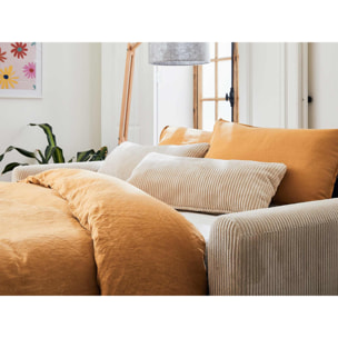 Owen - canapé lit 3 places convertible express couchage quotidien 140 cm matelas 12 cm en velours côtelé - Beige
