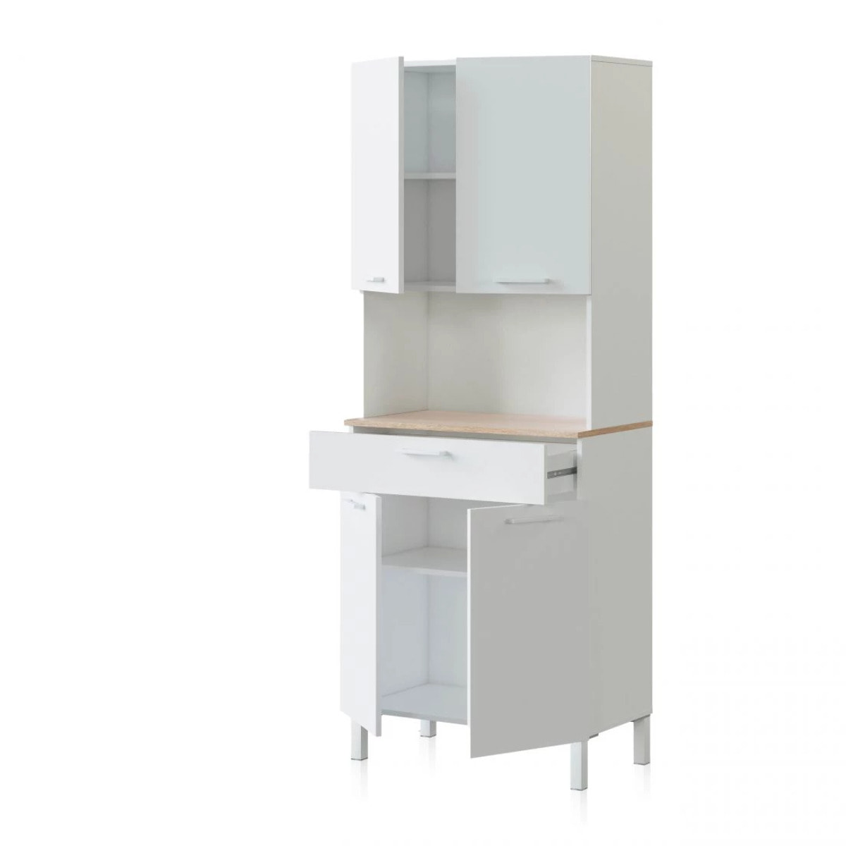 Alacena de cocina con 4 puertas y 1 cajón en blanco artik y roble canadian 108x186 cm Colin Blanco Artik (Blanco Mate) - Roble Canadian