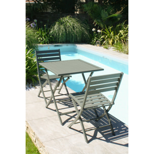 MARIUS - Ensemble repas de jardin 2 places en aluminium kaki