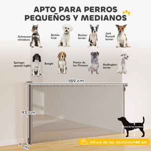 Barrera de Seguridad para Perros Retráctil, Extensible hasta 180 cm de Ancho y 93 cm de Alto, para Escaleras y Puertas, Valla para Perros Pequeños y Medianos, Uso con Una Sola Mano, Gris