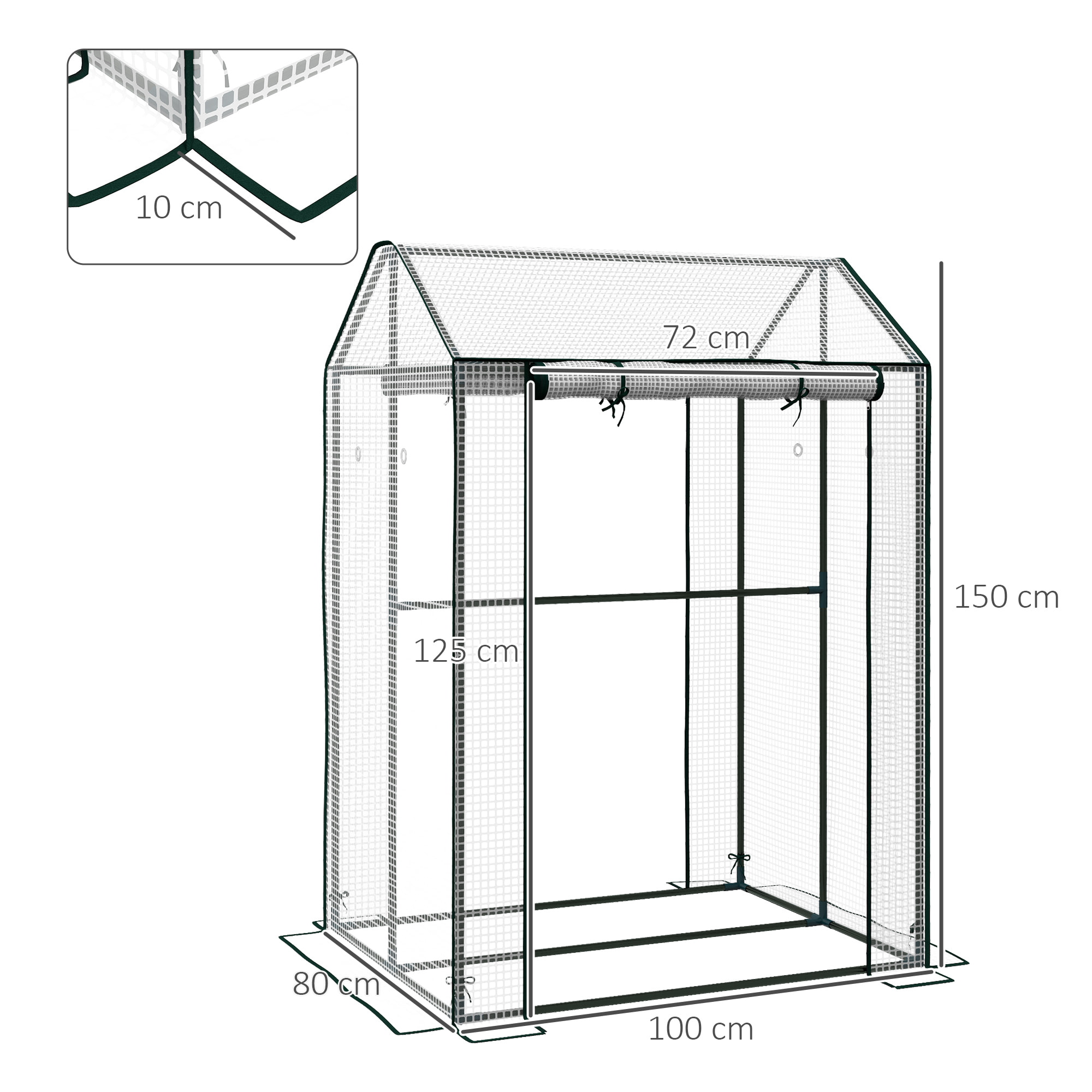 Serre de jardin 0,8 m² - 2 espaces, 2 portes enroulables - acier PE transparent