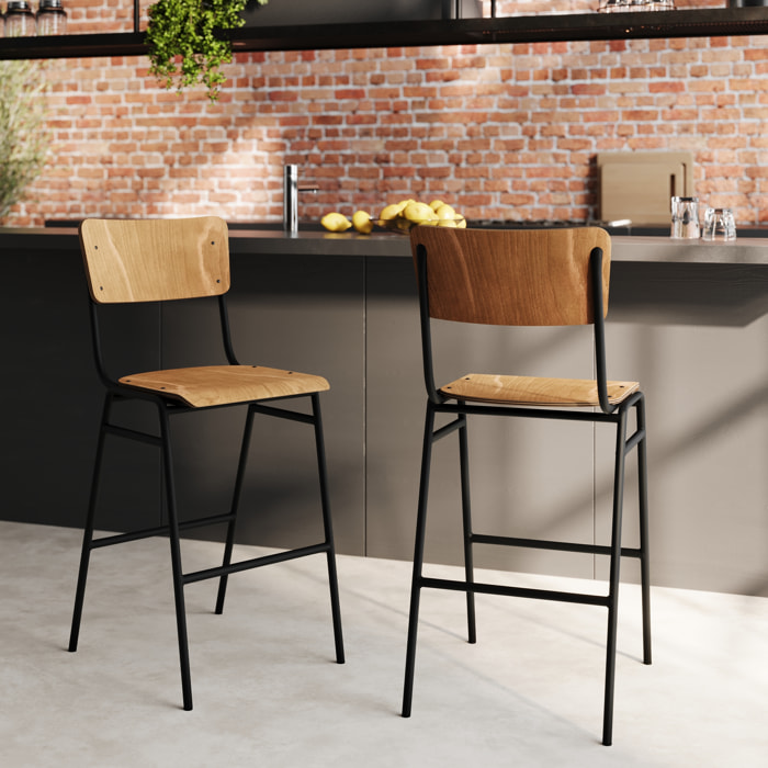 Lot de 2 chaises pour îlot central 66 cm en bois foncé - Clem