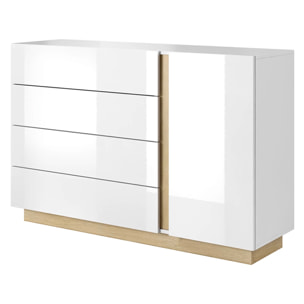 Mobile Comò Cassettiera Anta Design Moderno Ripiano Per Abiti Biancheria Camera Da Letto Cameretta Salvaspazio 138.2 x 90.5 x 40 Cm Bianco E Rovere