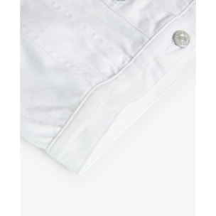 Cazadora denim elástica niña, estampado, botón, blanco