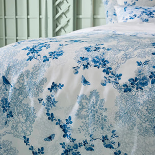 Housse de couette percale de coton 115 g/m² imprimé blanc bleu Voliere bleu