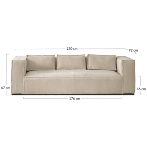 Stella - canapé fixe 3 places - en velours côtelé - style contemporain - Bleu