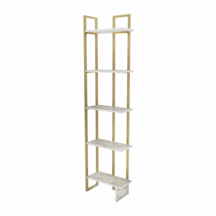 Libreria Dbradari, Scaffale da ufficio, Mobile portalibri, Biblioteca, 45x22h180 cm, Bianco e Oro