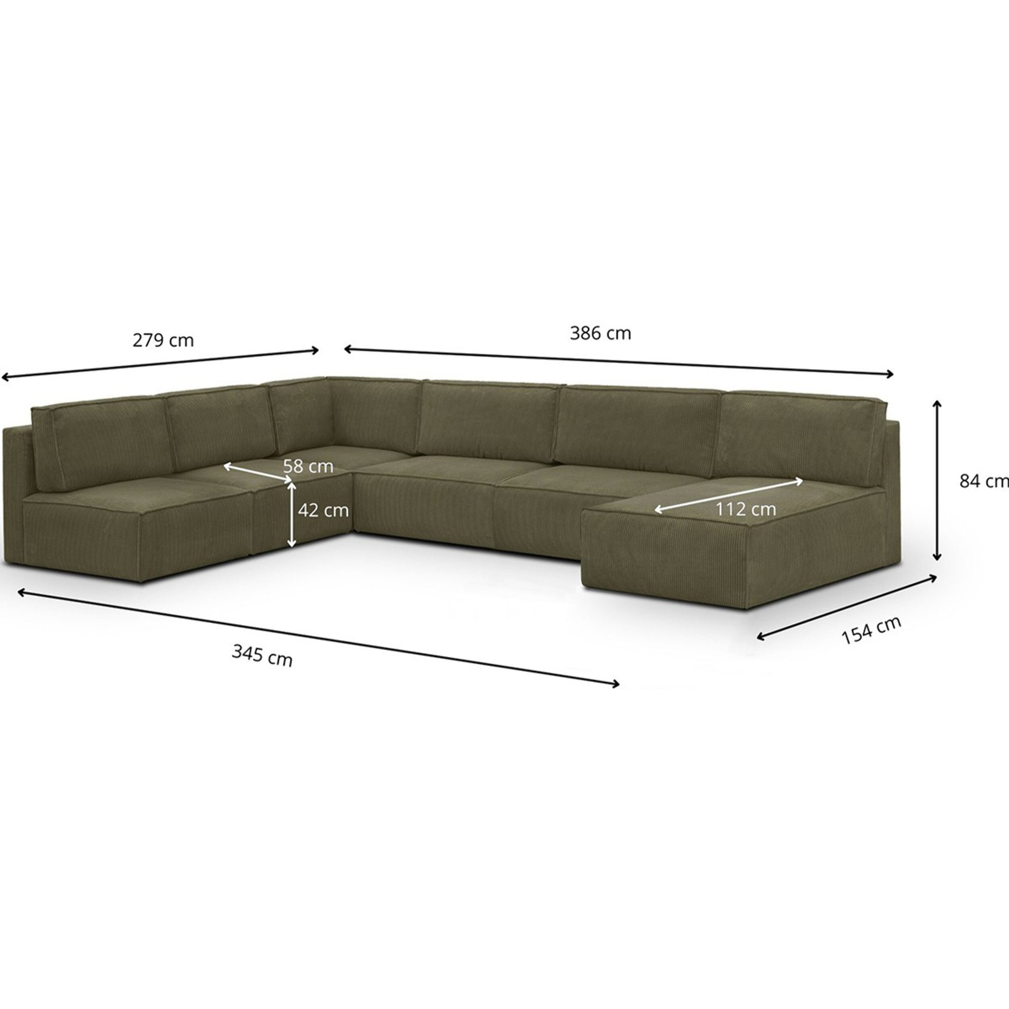 Canapé d'angle droit convertible 9/10 places en velours côtelé - Harper Mod